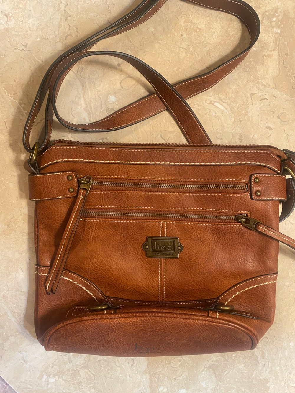 b.o.c. Cognac Brown Leather Bucket Crossbody Bag - Picture 4 of 5